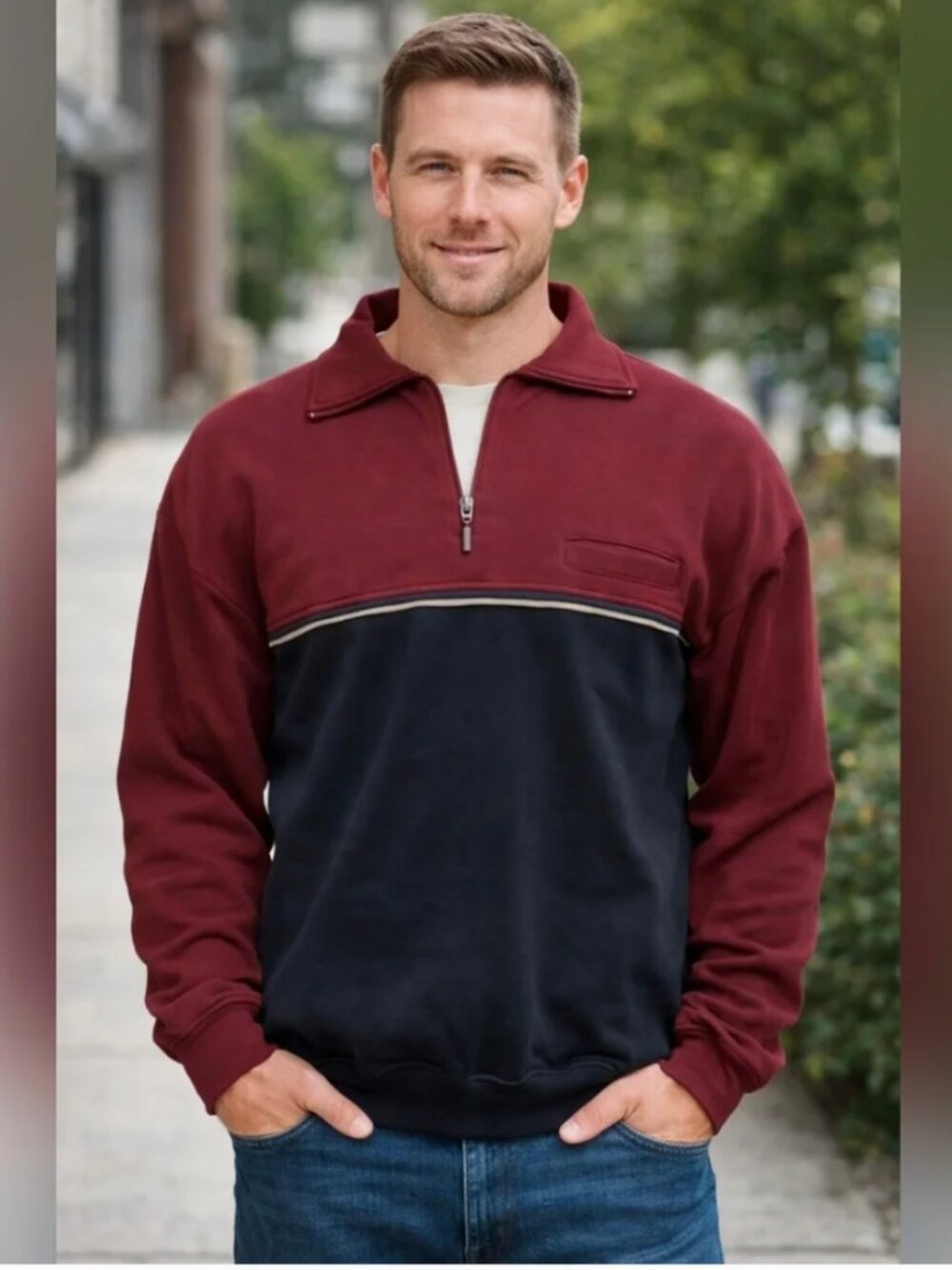 Marina Bay Long Sleeve Shirt Size XL Burgundy Red black Top *